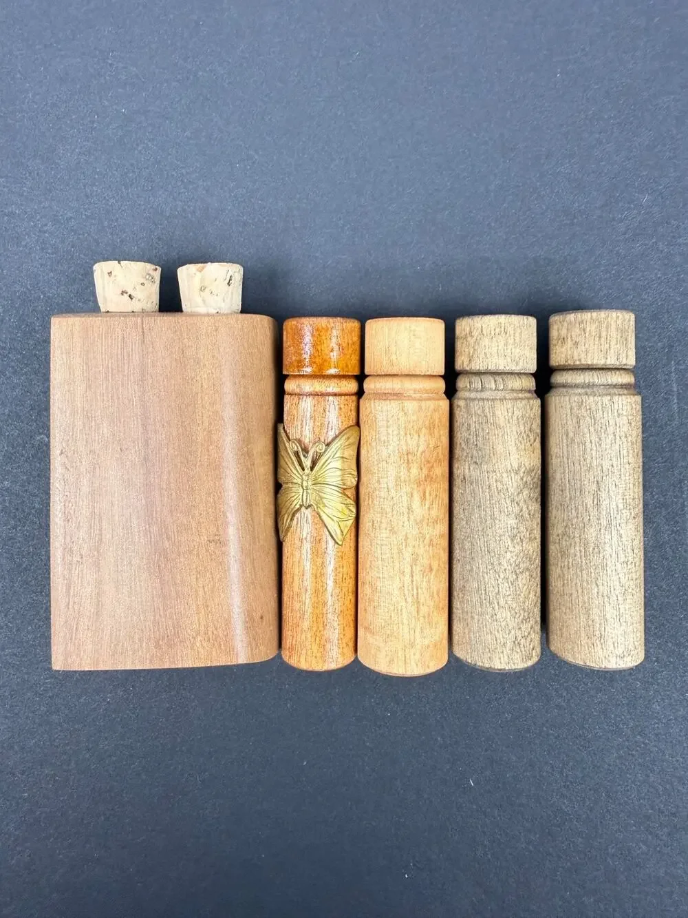 Vintage Lot of 5 Wooden Sewing Needle Boxes Tubes Cases